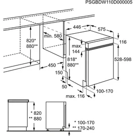 AEG FEE7341AZM Einbau-Geschirrspüler (teilintegrierbar, 446 mm breit, Edelstahl)