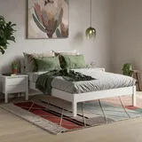 ESTADESIGN Set aus Massivholz Bett und Lattenrost – FSC-zertifiziertes Birkenholz, Stabil, Langlebig und Einfach zu Montieren, Skandinavisches Design für Moderne Schlafzimmer (Weiß, 140x200 cm)