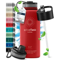 BeMaxx Trinkflasche Edelstahl ACTIVE FLASK + Strohhalm (3 Deckel)
