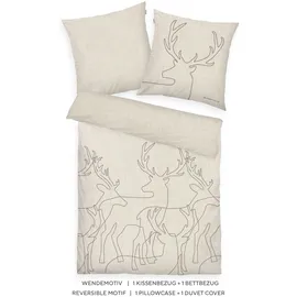 Tom Tailor HOME "Lennart in Gr. 135x200, 155x220 oder 200x200 cm, ideal für Weihnachten", beige (natur), B/L: 135cm x 200cm, 1 Stk., 1 Stk., Flanell, B/L: 80cm x 80cm, 2 Stk.