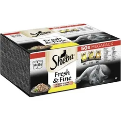 Sheba Mega Pack Fresh & Fine in Sauce mit Huhn, mit Geflügel, mit Truthahn 50 x 50g