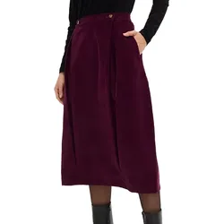 Damen Midi-Rock Cord-Rock mit Kellerfalten Faltenrock 956342 Weinrot - 56