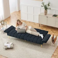 Merax Klappbares Schlafsofa 2 Sitzer Sofa mit Schlaffunktion Schlafcouch Bettsofa mit Großer Liegefläche von 220 cm L × 104 cm B, Couch fürs Wohnzimmer/Schlafzimmer/Gästezimmer, Schwarz