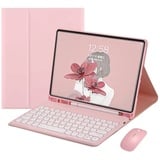 Tastatur-Hülle für Samsung Galaxy Tab A8 26.7 cm (10.5 Zoll) 2022 mit Maus, intelligente weiche Hülle mit Bluetooth-Tastatur für Galaxy Tab A8, Tablet-Abdeckung mit Stifthalter, Rosa