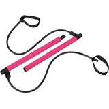 Relaxdays Pilates Stange mit Widerstandsbändern, Ganzkörpertraining für Zuhause, Fitnessbänder Trainingsstange, pink, 1 Stück