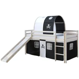 Homestyle4u Hochbett 90 x 200 cm Kiefer massiv lackiert weiß Pirat