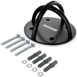 NEOLYMP Edelstahl Wandanker für Fitnessbänder bis 300kg, Größe 16 x 16 cm in Schwarz Schwarz
