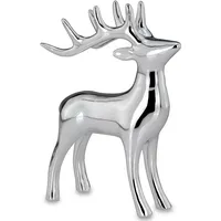 Große Stehende Silber Deko Rentier Figur & Geweih 20 cm - Weihnachten Wildfigur