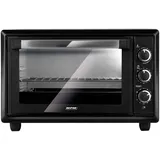 MPM MPE-28/T MIni Backofen 28 Liter, Elektrischer Minibackofen, Umluft-Funktion, Doppelte Glastür, 6 Heizmodi, Timer bis zu 60 Minuten, Temperatureinstellung bis zu 250oC, Schwarz, 1500W