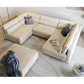 DeLife Wohnlandschaft Elio 300x185 cm Cord Beige mit Hocker