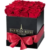 Rosenbox eckig Schwarz mit Schleife und 12 Bordeaux Rosen