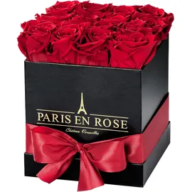 Rosenbox eckig Schwarz mit Schleife und 12 Bordeaux Rosen