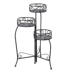 Blumenständer Pflanzenregal dunkelbraun Eisen Blumenhocker 3 Ebenen, beweglich, LxBxH 54x35x74
