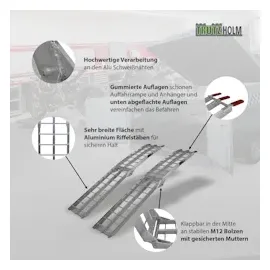 Baumarktplus TRUTZHOLM 2 x Auffahrrampe klappbar 180 cm Traglast 680 kg Alu grau geriffelte Einzelstäbe Verladerampe