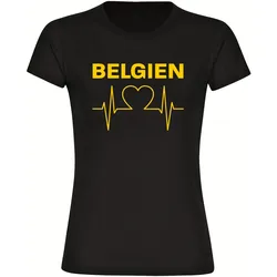 multifanshop Damen T-Shirt - Belgien - Herzschlag - Druck gelb - Frauen