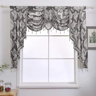 NAPEARL Graue Querbehänge für Fenster, Jacquard-Vorhänge für Wohnzimmer, Damast-Wasserfall-Vorhänge, Querbehang und Girlanden für Schlafzimmer, Küche (1 Panel, 155 cm breit)