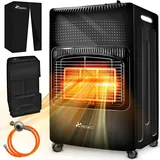 TRESKO TRESKO® 4200 Watt Gasheizer schwarz inkl. Gasdruckregler Gasschlauch + Abdeckung | Gasofen Gasheizofen Keramik mit 3 Stufen | Infrarot Gasheizger... - Schwarz
