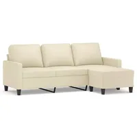 vidaXL Sofa 3 Sitzer, Couch mit Hocker Creme Kunstleder