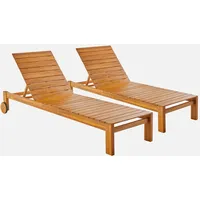 Sweeek 2er-Set Gartenliegen aus Akazienholz mit Rollen, 205 x