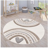 Paco Home Kinderteppich »Cosmos 351«, rund, Kurzflor, Spielteppich, Motiv Regenbogen & Herz, Kinderzimmer, beige