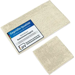 WohnDirect Badematten Set 2 teilig Creme • WC Vorleger (45x45cm), Badematte (50x80cm) • rutschfest waschbar Badezimmerteppich OHNE WC-Ausschnitt