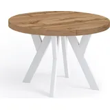 Runder Ausziehbarer Tisch für Esszimmer, PERO, Loft-Stil, Skandinavische, Durchmesser: 110 / 160 cm, Farbe: Eiche Wotan / Weiß - Braun