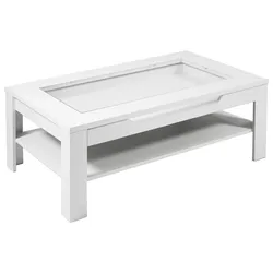 Couchtisch mit Glasplatte, Lade und Ablage Ralph, Weiß