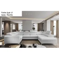 Lukas Möbel Wohnlandschaft Wohnlandschaft Linus mit Schlaffunktion Bettkasten XXL-Sofa in U-Form, mit verstellbaren Kopfstützen weiß