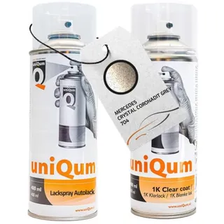 uniQum Spraydose Autolack + Klarlack für MERCEDES CRYSTAL CORONADIT GREY 704 Autolack Reparatur 2x 400 ml