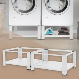 ML-Design Doppel Waschmaschinen Untergestell 2 Ablagen, Weiß 128x54 cm,