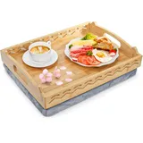 Okllen Knietablett aus Bambus mit abnehmbarem Kissen und Griffen, 40,6 x 31 cm, Frühstücksbett-Tablett zum Essen, Liegestuhl, Sofa, Bett, Einweihungsgeschenk