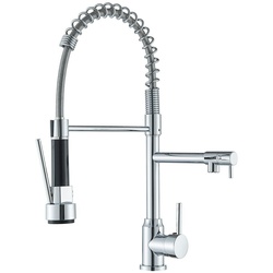 Björn | Gastronomie Chrom glanz Küchenarmatur| Zwei Brausen | Edelstahl Professional Wasserhahn Küche| Doppelspülbecken Restaurant