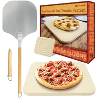 Pizzastein für Backofen & Gasgrill – inkl. Pizzaschieber,Pizzastein 40 x 35 cm aus Cordierit,mit Wärmeübertragungsmuster,für die Perfekte Knusprige Kruste auf Pizzen & Brot