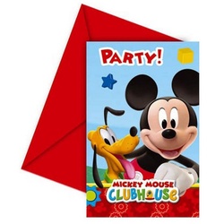 Folat Einladungskarten 6 Micky Maus Einladungskarten, Partydeko für Deine Micky Maus-Mottoparty zum Geburtstag! rot