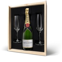 Moët & Chandon Brut Champagner Geschenk - mit Gläsern und bedrucktem Deckel