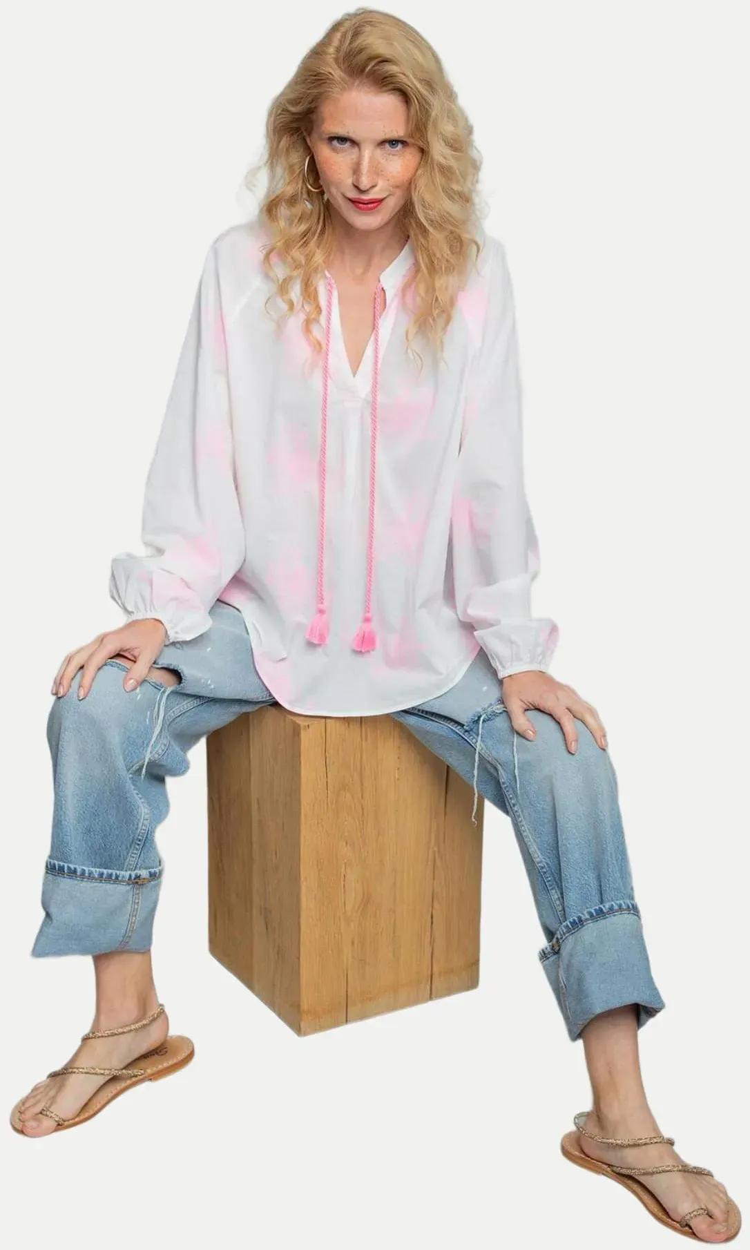 Bluse im Floralmuster Weiß 40