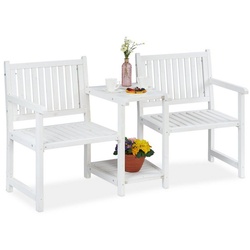 relaxdays Gartenbank Gartenbank mit Tisch weiß weiß