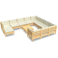 vidaXL Garten-Lounge-Set 12-tlg. creme Kiefernholz