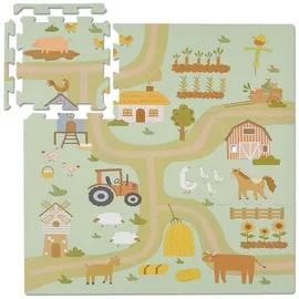Relaxdays Puzzlematte Bauernhof Beige,Grün,Hellblau