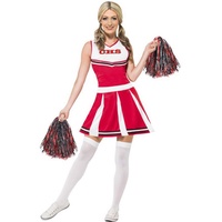 Luxuspiraten - Damen Frauen High School University Cheerleader Kostüm mit Kleid und Pom Poms, perfekt für Karneval, Fasching und Fastnacht, M, Rot