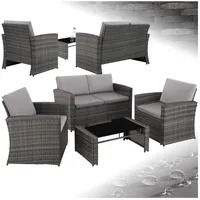 tectake Loungeset Rattan Lounge, (Set., 5-tlg), Robustes Gestell aus Stahl grau