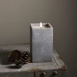 LED Kerze Flamme in Betontoptik - Zement/Echtwachs - flackernde 3D Flamme - Time...