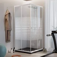 Idralite Duschkabine Weiß 80x80 cm H185 mit Milchglas Streifen mod. Blanc