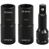 Doppelkopf Schlagschrauber Nuss Set, 3 Stück Schlagnuss 18,5 19,5 20,5 21,5 mm mit 1/2" Kraft-Verlängerung, CV-Stahl Doppelkopf Schlagnuss für Schlagschrauber Nüsse Werkzeug 1/2"
