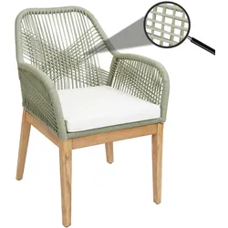 Gartenstuhl MCW-H56b, Sessel Outdoor Stuhl, wetterfest Seilgeflecht Rope Holz Akazie ~ grün Kissen creme