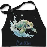 Kinderschürze Schürze Kinder Jungen Mädchen - Schildkröte mit Name personalisiert I Zootiere I Panzertier - 7-14 Jahre - Schwarz - schildkröten turtle küchenschürze schildkrötenmotiv - 7-13 Jahre