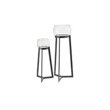 Möbel Kraft Windlicht auf Metallgestell 2er Set Eisen,Glas Schwarz
