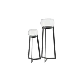 Möbel Kraft Windlicht auf Metallgestell 2er Set Eisen,Glas Schwarz