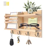 YedZen Schlüsselbrett mit Ablage, Schlüsselhalter Holz mit 4 Doppel Schlüsselhaken, Weiß Wandmontage Holz Schlüsselkasten für Schlafzimmer Dekoration, Flur, Wohnzimmer, Haustür