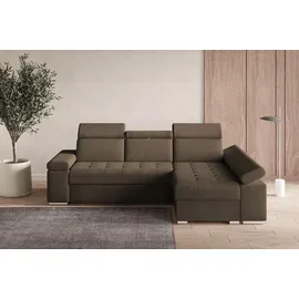 e-meubles Ecksofa mit Schlaffunktion, verstellbaren Kopfstützen - Bettkasten – Modernes Schlafsofa mit Stauraum - Ecksofa Luka Braun (twist 06), Rechts)